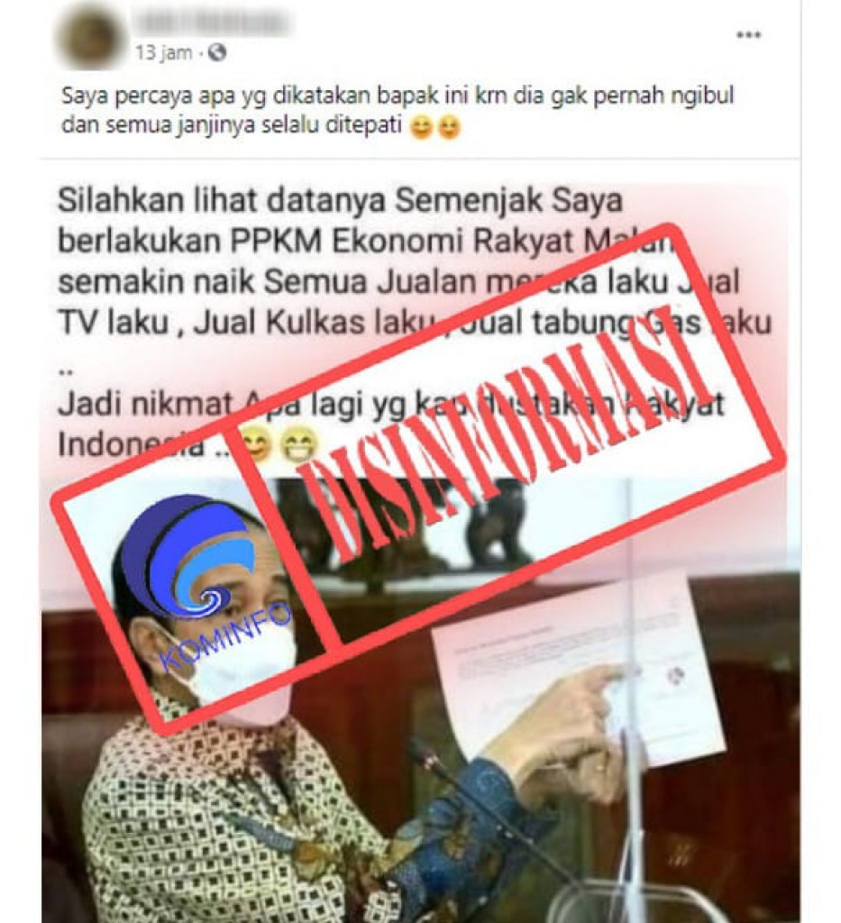 [DISINFORMASI] Jokowi Sebut PPKM Buat Ekonomi Masyarakat Naik